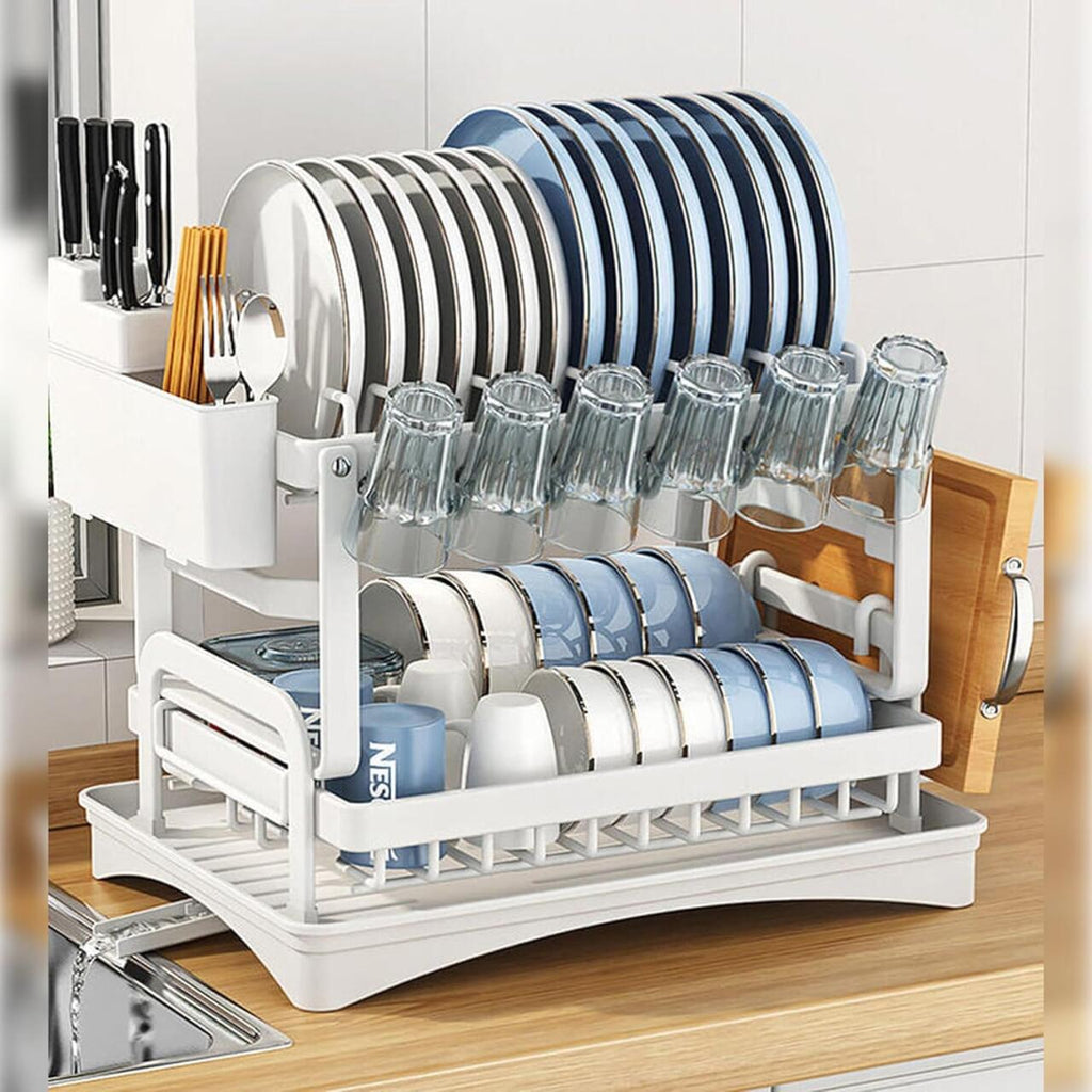 Escurridor de Platos de Dos Alturas en Acero Inoxidable – Color Blanco