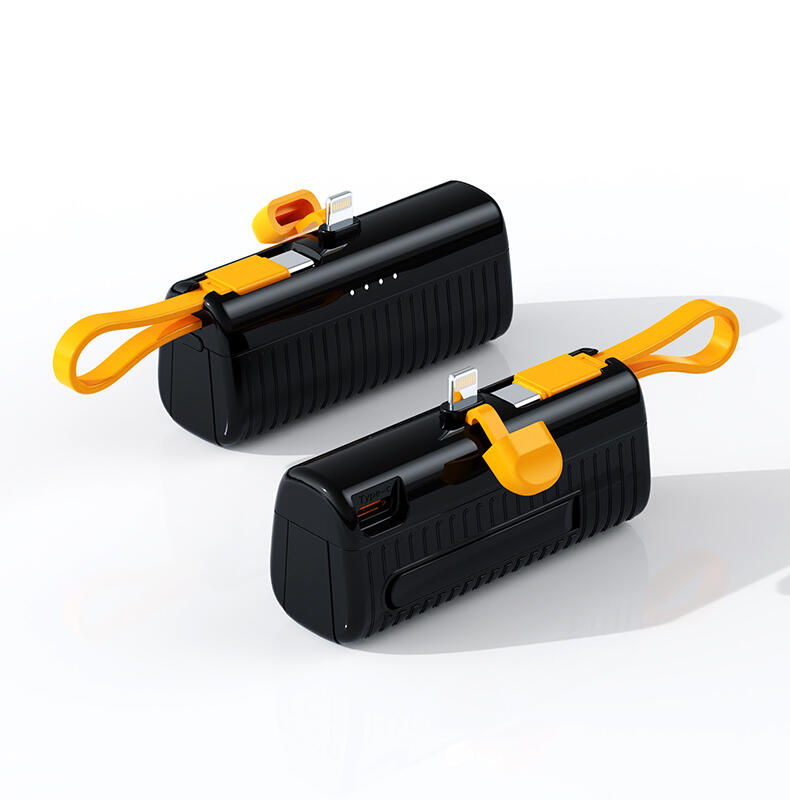 Mini Banco de Energía Ultra Compacto 5000mAh Negro con Cable Integrado